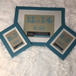 3 Studio Decor Aqua Teal Picture Frames One Large 11”x14” Two Smaller 5”x7” NWT